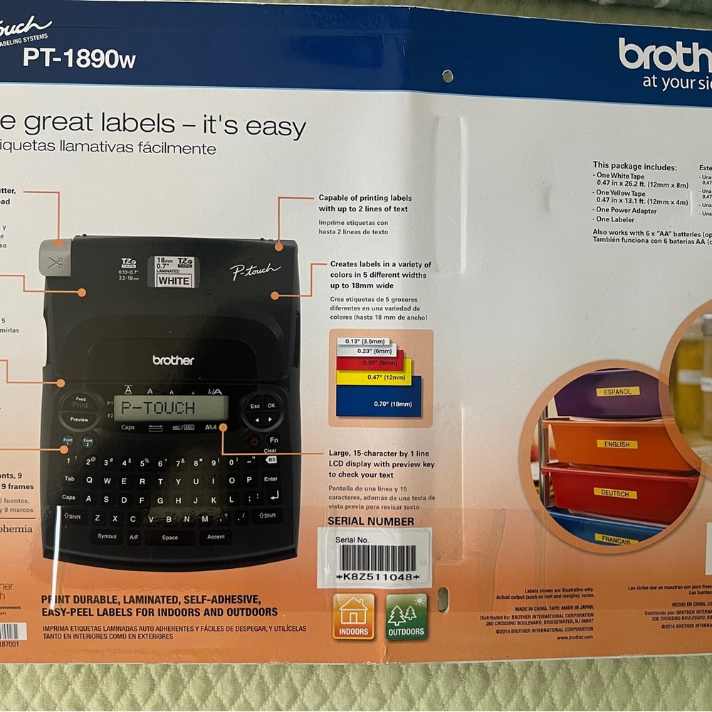Brother P-Touch PT-1890W Label Maker - Black and White - Picture 2 of 7